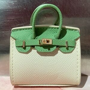👜 Handmade Mini Green White Faux Leather Birkin AirPods Tote Bag Charm Miniature